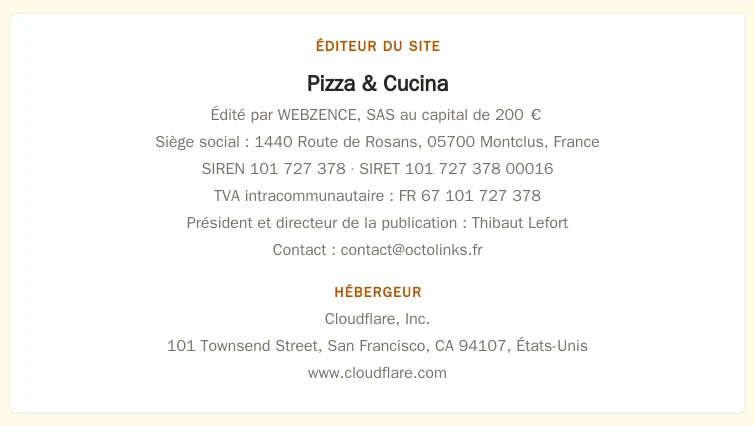Coordonnées légales de l’éditeur et de l’hébergeur du site